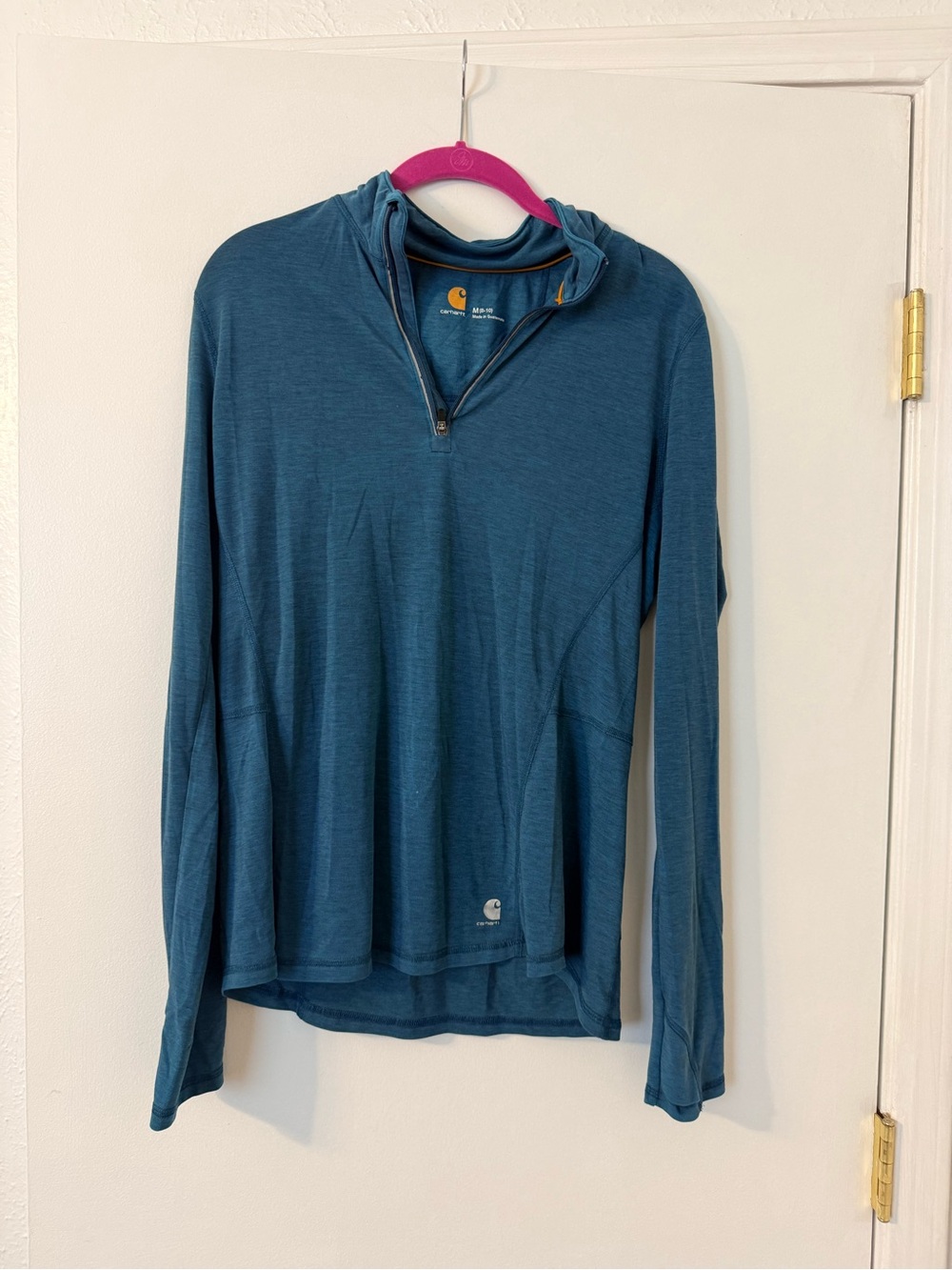 Carhartt Teal Blue Hooded Quarter-Zip Pullover
